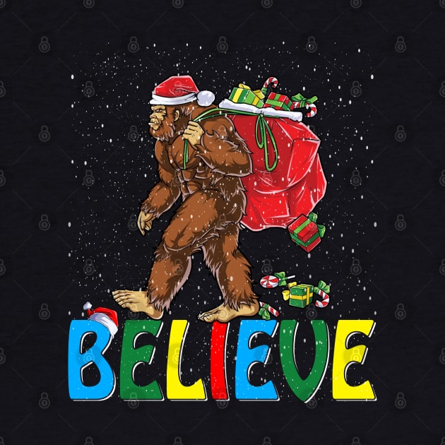 Believe Bigfoot Christmas Gifts For Men Boys Girls Funny Christmas T-Shirt ver3 by intelus